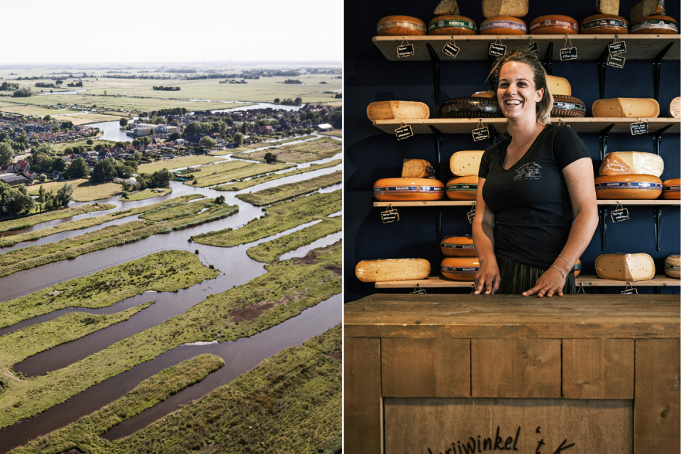 Veenweidegebied de Eilandspolder bij het dorp De Rijp | Kaasmeisje Lieke in Boerderijwinkel ’t Koehotel. Foto's: Tim Bilman 